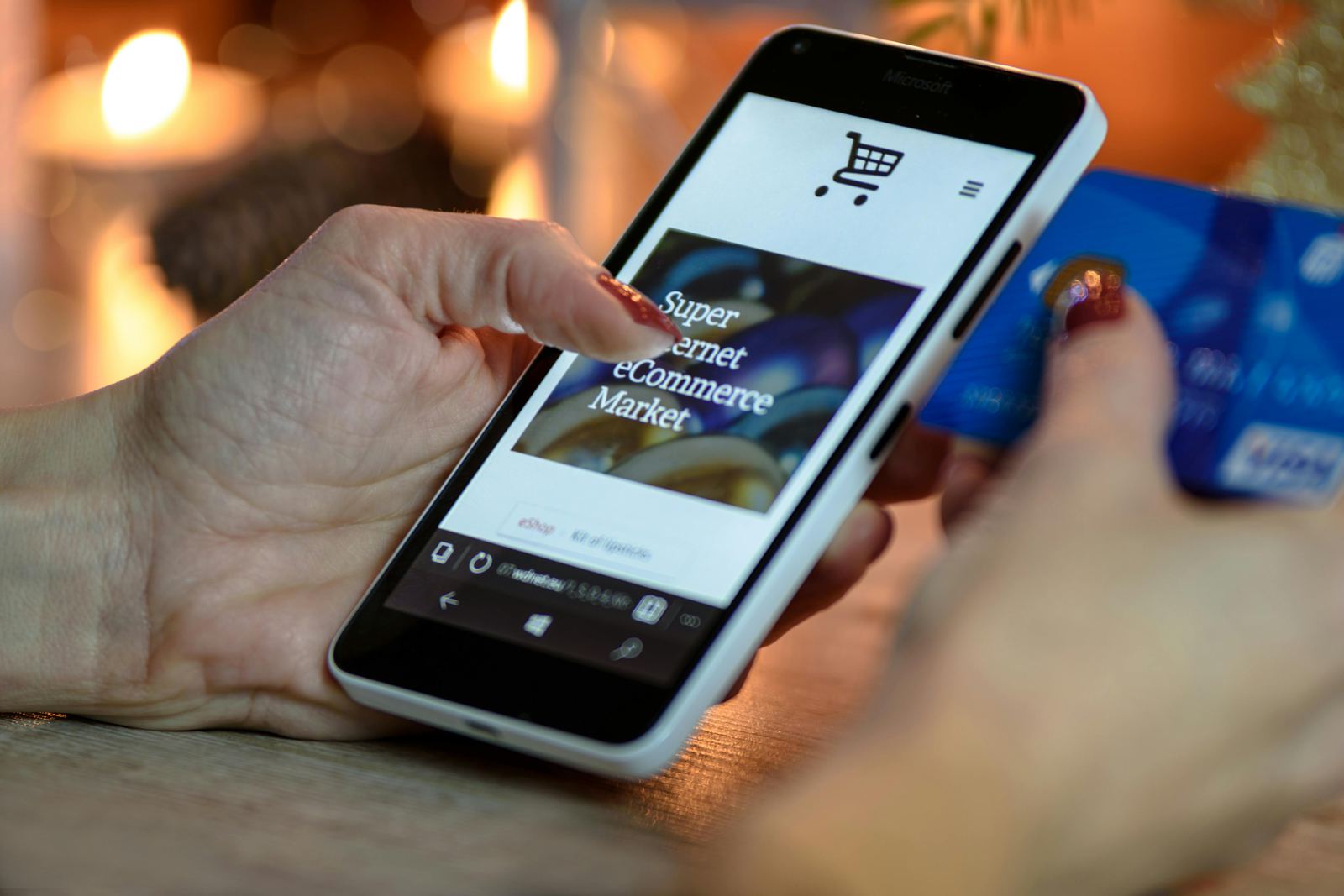 Shopper paying by card on a mobile e-commerce storefront